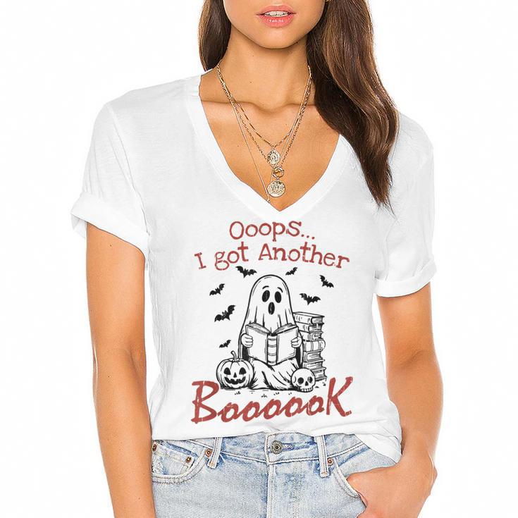 Oops I Got Another Book Boo Ghost Read Book Women's Jersey Short Sleeve Deep V-Neck Tshirt