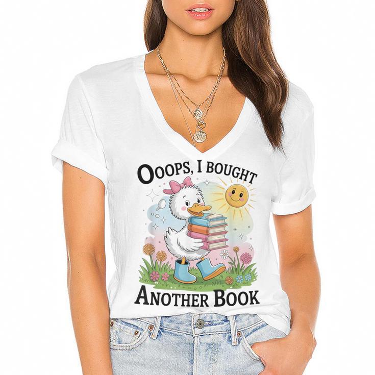Oops I Bought Another Book Duck Sunshine Women's Jersey Short Sleeve Deep V-Neck Tshirt