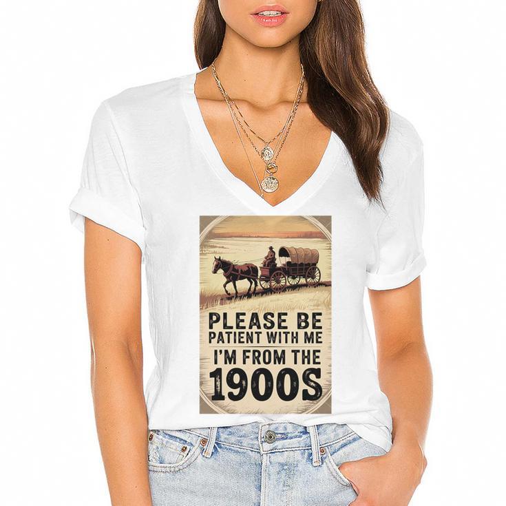 Be Patient With Me I'm From The 1900s Birthday Retirement Premium Tri-Blend Women's Jersey Short Sleeve Deep V-Neck Tshirt				