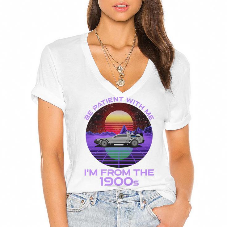 Be Patient With Me I'm From The 1900s Synthwave Premium Women's Jersey Short Sleeve Deep V-Neck Tshirt				