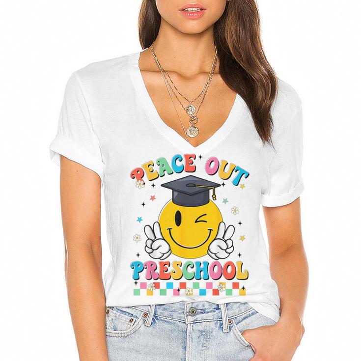 Peace Out Preschool Graduation Last Day Teachers Boys Girls Women's Jersey Short Sleeve Deep V-Neck Tshirt				