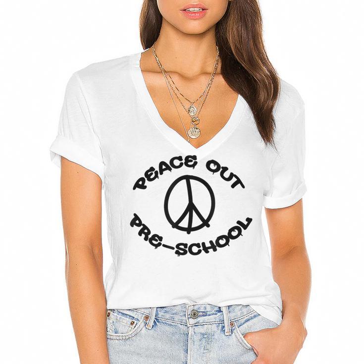 Peace Out Preschool T Shirt For School Graduation Women's Jersey Short Sleeve Deep V-Neck Tshirt				