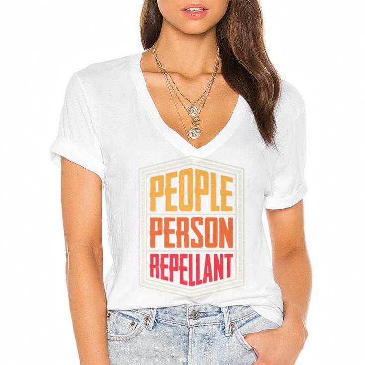 People Person Repellant Introvert Premium Women's Jersey Short Sleeve Deep V-Neck Tshirt