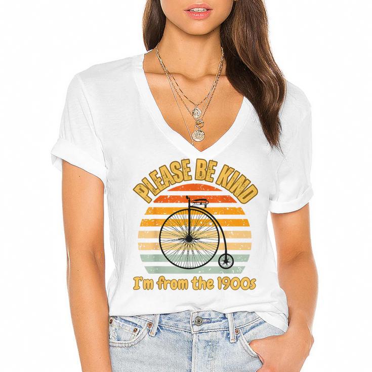 Please Be Kind I'm From The 1900s Penny Farthing Women's Jersey Short Sleeve Deep V-Neck Tshirt