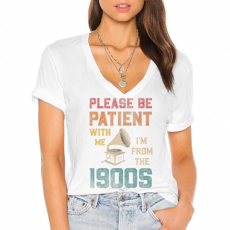 Please Be Patient With Me I'm From The 1900s Cool Gramophone Premium Women's Jersey Short Sleeve Deep V-Neck Tshirt