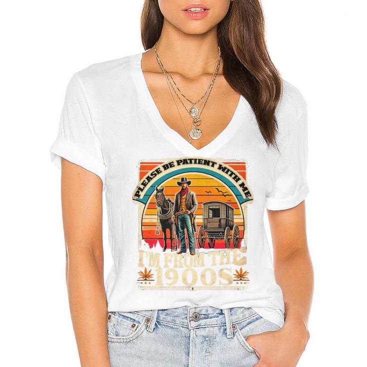 Please Be Patient With Me I'm From The 1900s Cowboy Premium Women's Jersey Short Sleeve Deep V-Neck Tshirt
