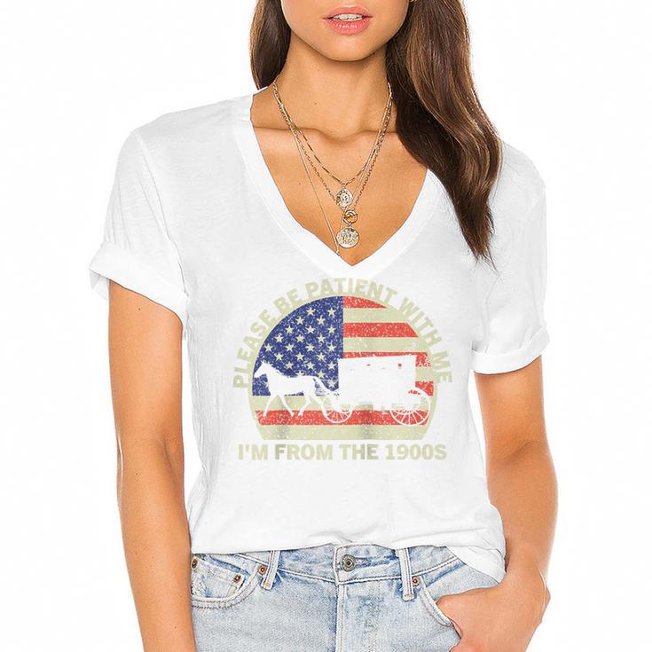 Please Be Patient With Me I'm From The 1900s Dad Vintage Raglan Baseball Tee Women's Jersey Short Sleeve Deep V-Neck Tshirt				