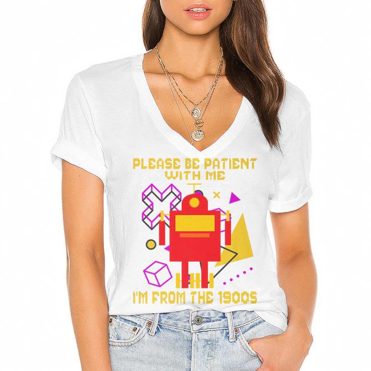 Please Be Patient With Me I'm From The 1900s Gen X Robot Premium Women's Jersey Short Sleeve Deep V-Neck Tshirt