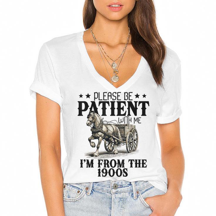 Please Patient I'm From The 1900s Quote Vintage Horse Women's Jersey Short Sleeve Deep V-Neck Tshirt				