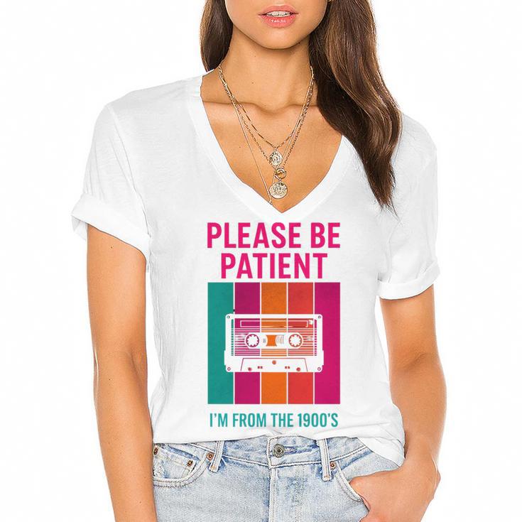 Please Be Patient I'm From The 1900s Retro Cassette Tape Premium Tri-Blend Women's Jersey Short Sleeve Deep V-Neck Tshirt