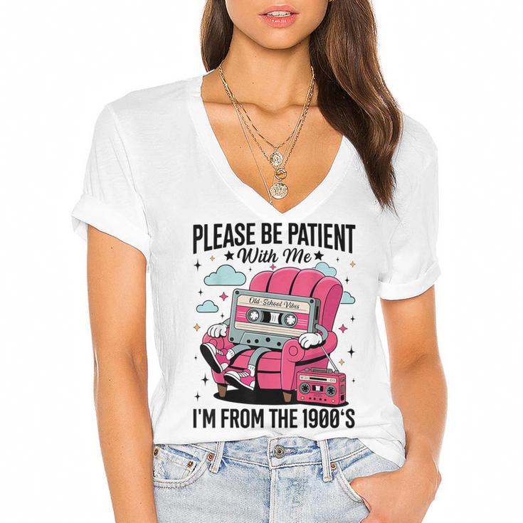Please Be Patient I'm From The 1900s Retro Cassette Women's Jersey Short Sleeve Deep V-Neck Tshirt				