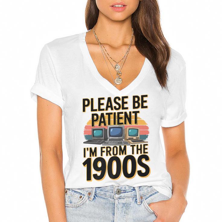 Please Be Patient I'm From The 1900s Retro Computer Premium Women's Jersey Short Sleeve Deep V-Neck Tshirt				