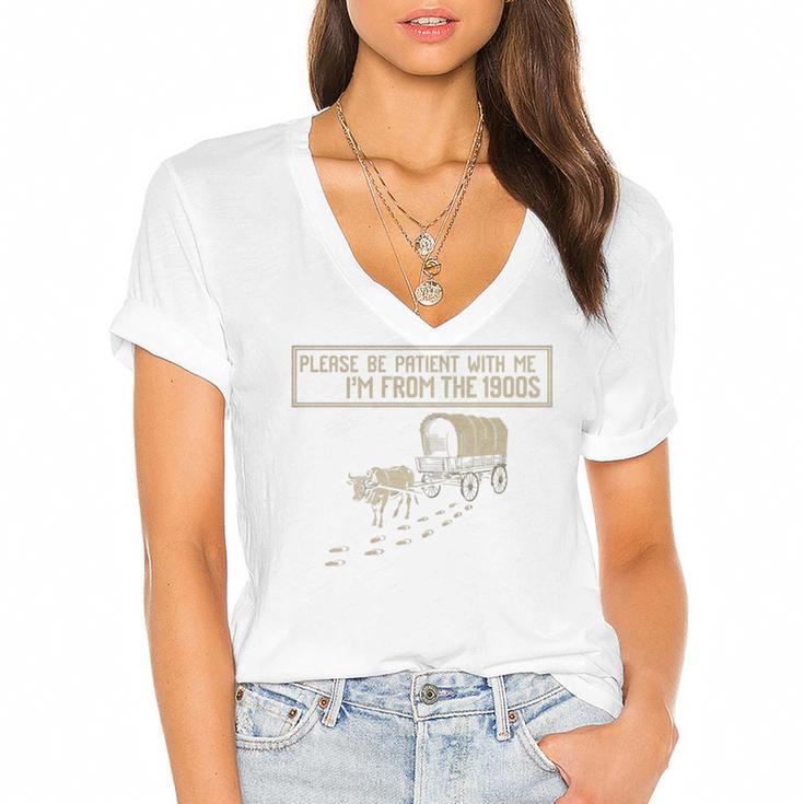 Please Be Patient With Me I'm From The 1900s Retro Tee Women's Jersey Short Sleeve Deep V-Neck Tshirt				