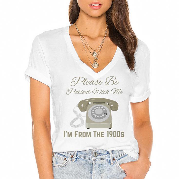 Please Be Patient With Me I'm From The 1900s Telephone Premium Women's Jersey Short Sleeve Deep V-Neck Tshirt				