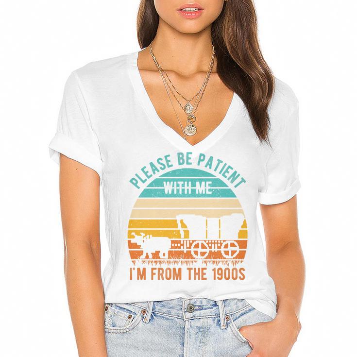 PLEASE BE PATIENT I'M FROM THE 1900s Vintage 1900s 90s Premium Tri-Blend Women's Jersey Short Sleeve Deep V-Neck Tshirt				