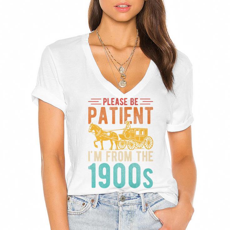 PLEASE BE PATIENT I'M FROM THE 1900s Vintage 1900s 90s Premium Women's Jersey Short Sleeve Deep V-Neck Tshirt				