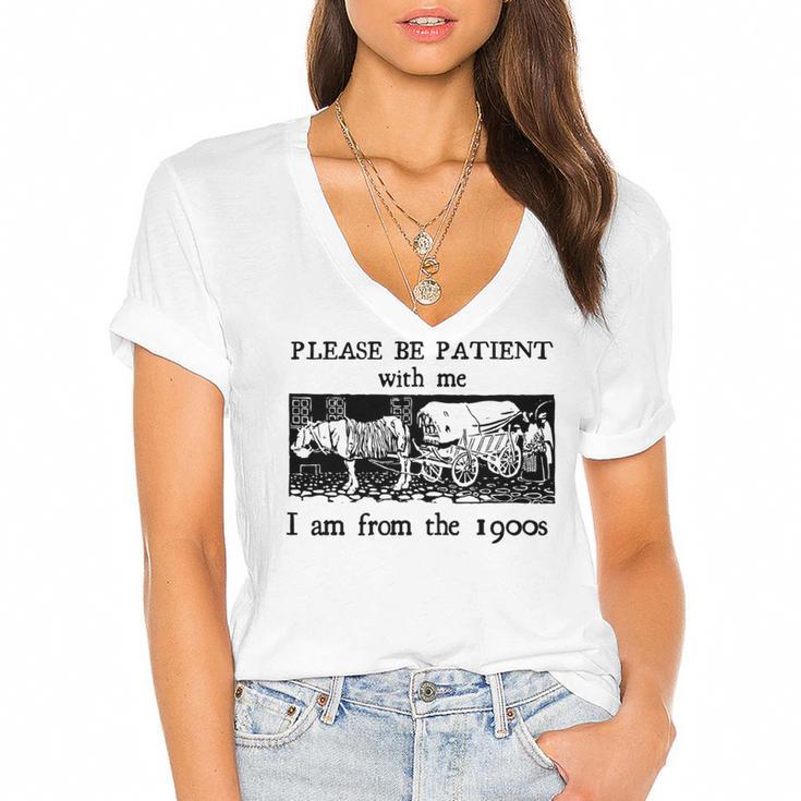 Please Be Patient With Me I'm From The 1900s Vintage Drowing Women's Jersey Short Sleeve Deep V-Neck Tshirt