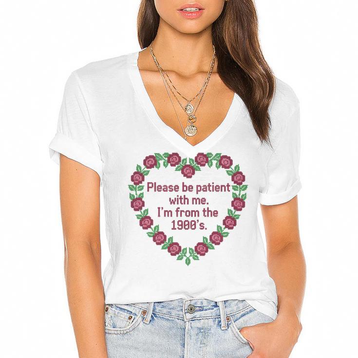 Please Be Patient With Me I'm From The 1900S Vintage Floral Premium Tri-Blend Women's Jersey Short Sleeve Deep V-Neck Tshirt				