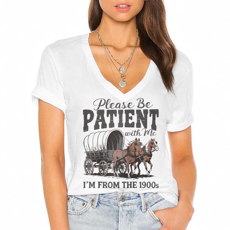 Please Be Patient With Me I'm From The 1900s Vintage Raglan Baseball Tee Women's Jersey Short Sleeve Deep V-Neck Tshirt				