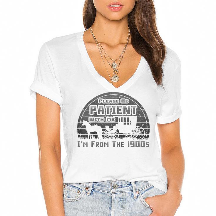 Please Be Patient With Me I'm From The 1900s Vintage Retro Raglan Baseball Tee Women's Jersey Short Sleeve Deep V-Neck Tshirt				