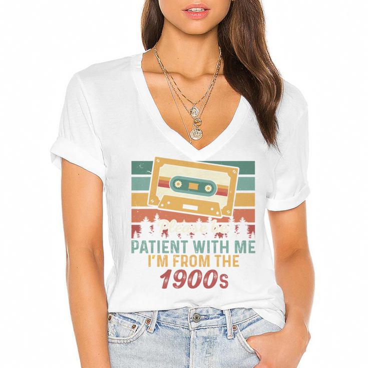 Please Be Patient-With Me I'm From The 1900s Retro Music Women's Jersey Short Sleeve Deep V-Neck Tshirt
