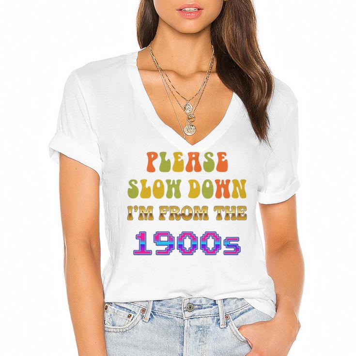 Please Slow Down I'm From The 1900s Retro Vintage 70 Premium Tri-Blend Women's Jersey Short Sleeve Deep V-Neck Tshirt