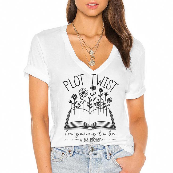 Plot Twist I'm Going To Be A Big Brothers Literary Book Boys Women's Jersey Short Sleeve Deep V-Neck Tshirt				