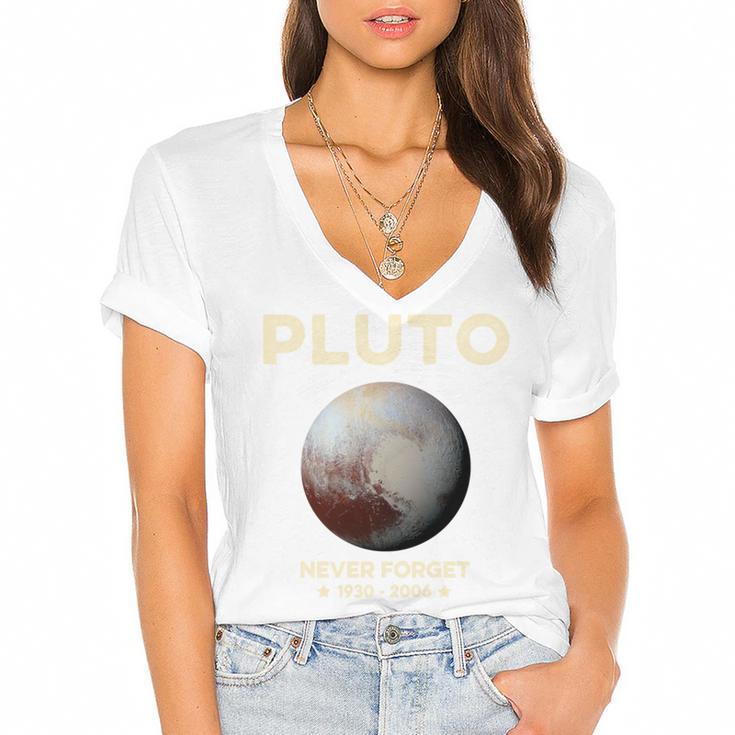 Pluto Never Forget 1930-2006 Planet Space Science Nostalgia Women's Jersey Short Sleeve Deep V-Neck Tshirt