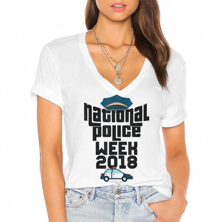 Police Officer National Week T-Shirt Graduation 2018 Women's Jersey Short Sleeve Deep V-Neck Tshirt