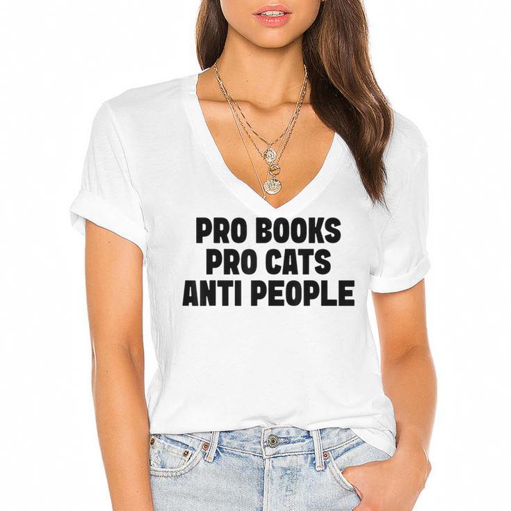 PRO Books PRO Cats Anti People Women's Jersey Short Sleeve Deep V-Neck Tshirt				