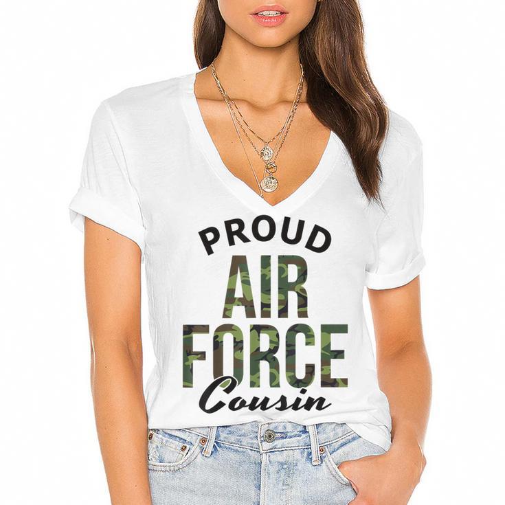 Proud Air Force Cousin Deployment Homecoming Graduation USAF Women's Jersey Short Sleeve Deep V-Neck Tshirt				