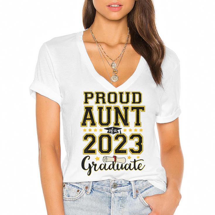 Proud Aunt Of A 2023 Graduate Family Matching Graduation Women's Jersey Short Sleeve Deep V-Neck Tshirt				