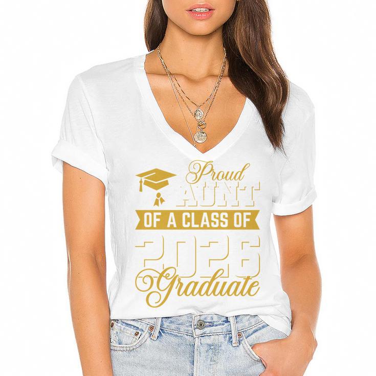 Proud Aunt Of A Class Of 2026 Graduate Senior Graduation 26 Women's Jersey Short Sleeve Deep V-Neck Tshirt				