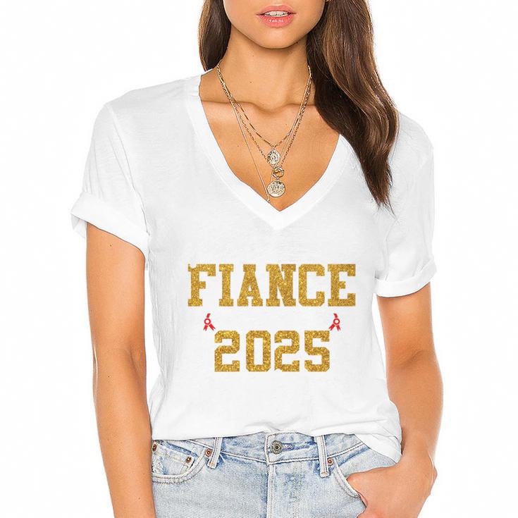 Proud Fiance Of A 2025 Graduate Fiance Graduation 2025 Senio Women's Jersey Short Sleeve Deep V-Neck Tshirt				