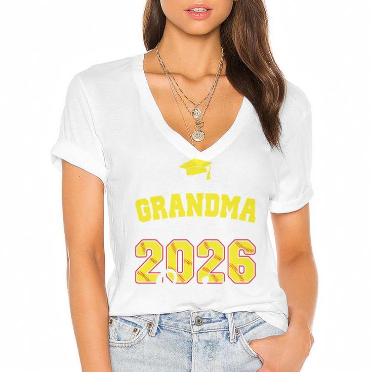 Proud Grandma Of A 2026 Senior Softball Graduation Matching Women's Jersey Short Sleeve Deep V-Neck Tshirt				
