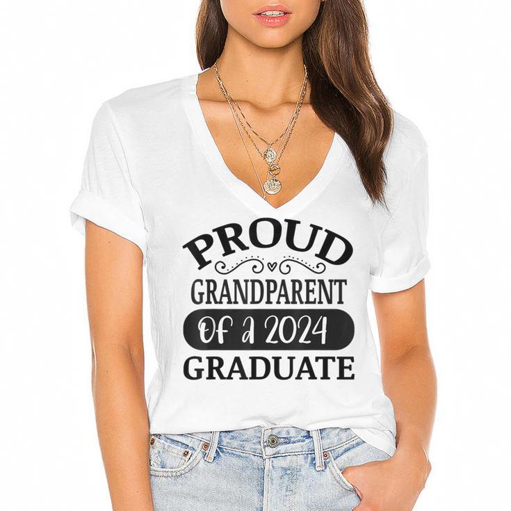 Proud Grandparent Of A Class Of 2024 Graduate Graduation Women's Jersey Short Sleeve Deep V-Neck Tshirt				