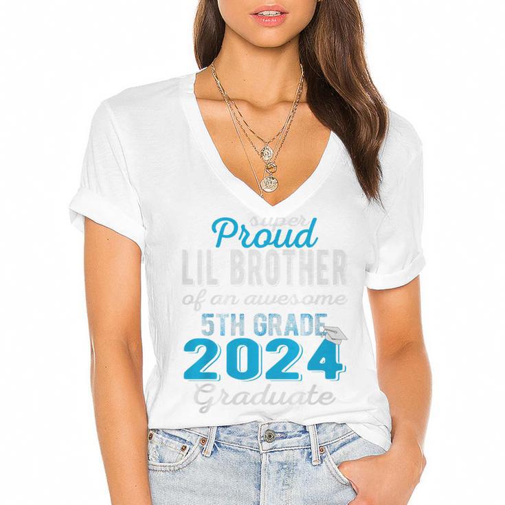 Proud Little Brother Of 5th Grade Graduate 2024 Graduation Premium Women's Jersey Short Sleeve Deep V-Neck Tshirt				