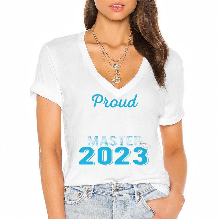 Proud Mama Of 2023 Class Master Graduate Family Graduation Women's Jersey Short Sleeve Deep V-Neck Tshirt				