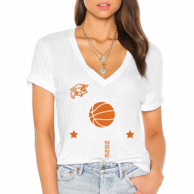 Proud Mom Of a Basketball Senior Class Of 2026 Graduation Women's Jersey Short Sleeve Deep V-Neck Tshirt				