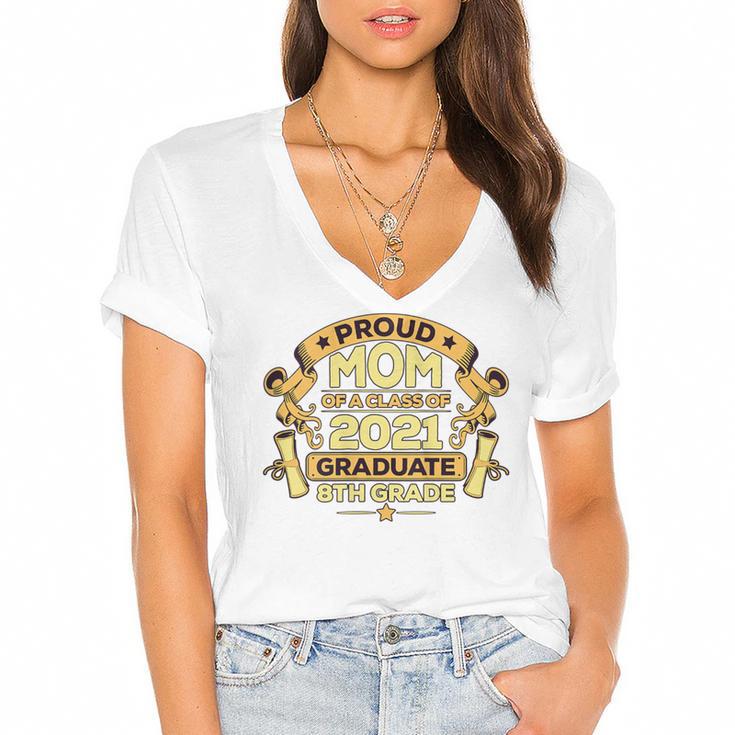 Proud Mom Graduation Of 8th Grade Graduate Women's Jersey Short Sleeve Deep V-Neck Tshirt				