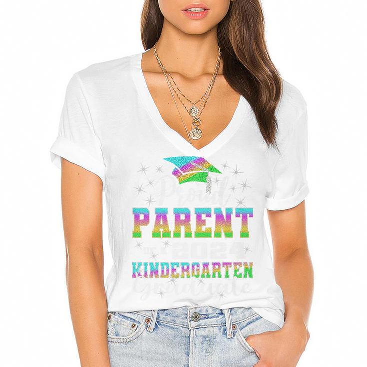 Proud Parent Of Kindergarten Graduate 2024 Graduation Parent Premium Women's Jersey Short Sleeve Deep V-Neck Tshirt				