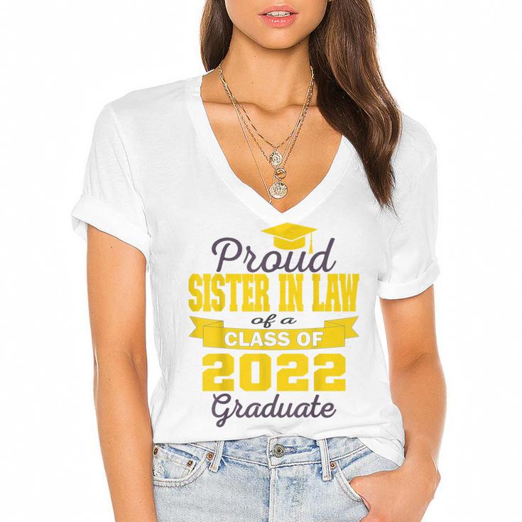 Proud Sister In Law Of 2022 Graduate Class 2022 Graduation Women's Jersey Short Sleeve Deep V-Neck Tshirt				