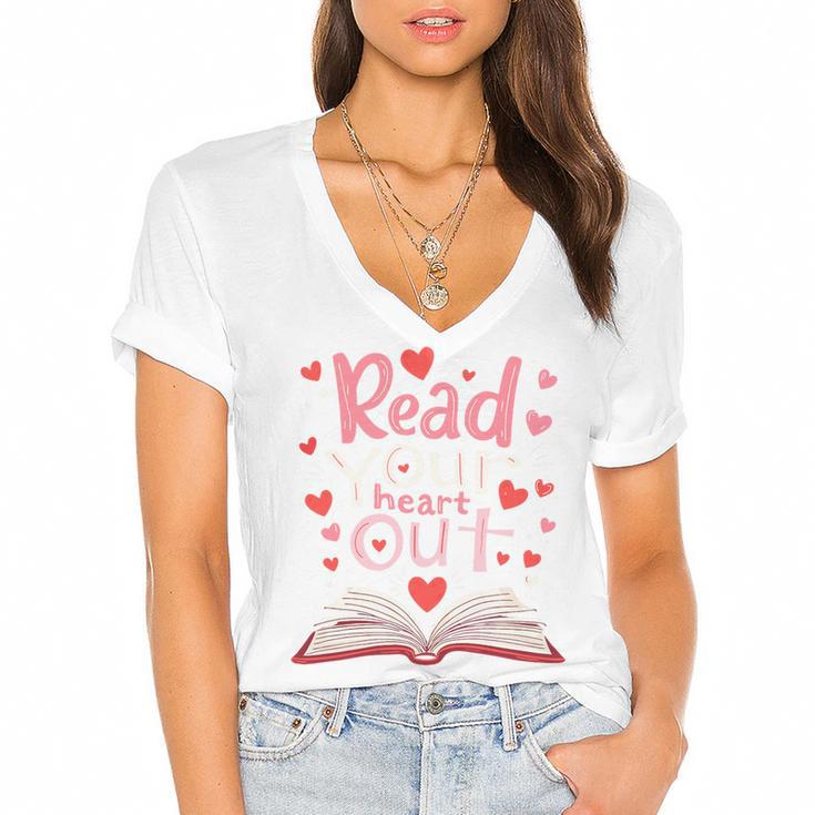 Read Your Heart Out Teacher Valentines Day Reading Book Love Premium Tri-Blend Women's Jersey Short Sleeve Deep V-Neck Tshirt