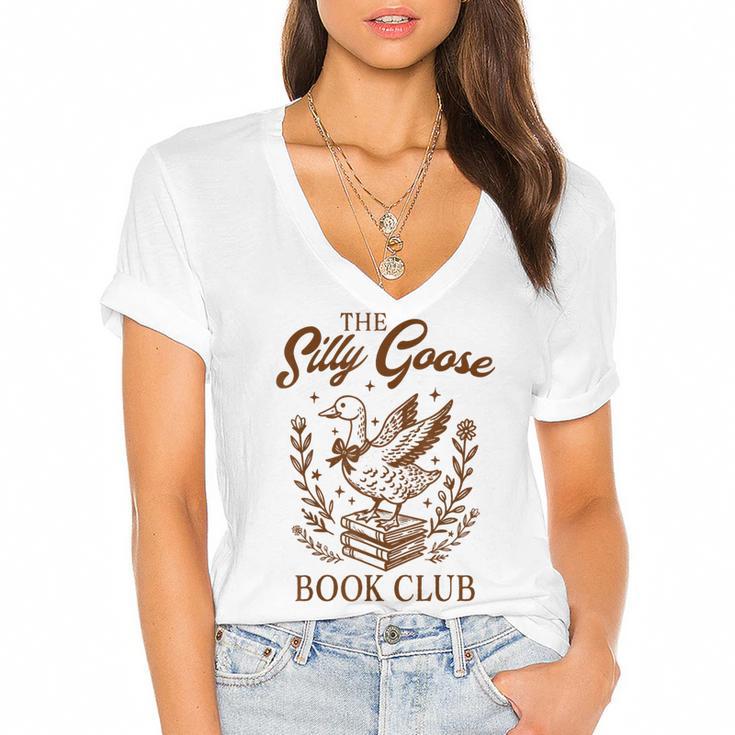 Reading Book Lover Bookish Librarian Silly Goose Book Club Women's Jersey Short Sleeve Deep V-Neck Tshirt				