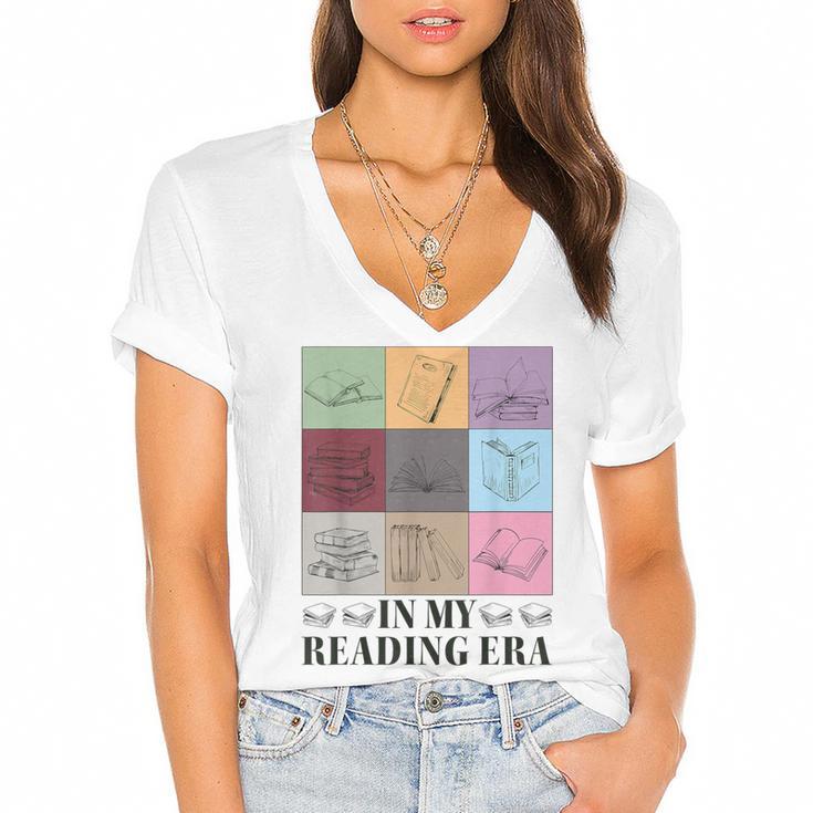 In My Reading Era Bookish Book Lover Book Reader Women's Jersey Short Sleeve Deep V-Neck Tshirt				