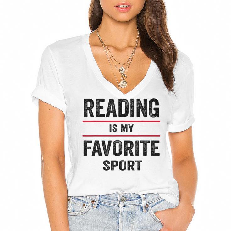 Reading Is My Favorite Sport Book Lover Quote Women's Jersey Short Sleeve Deep V-Neck Tshirt				
