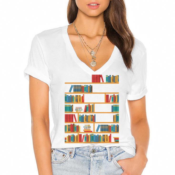 Reading Shirt There Is No Such Thing As Too Many Books Women's Jersey Short Sleeve Deep V-Neck Tshirt				