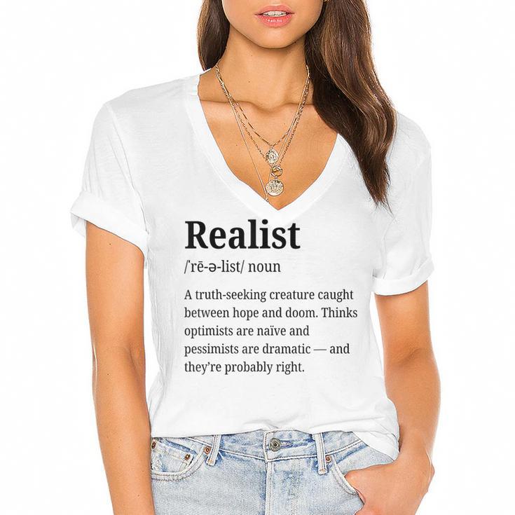 Realist Definition For Introverts Honest Personality Women's Jersey Short Sleeve Deep V-Neck Tshirt
