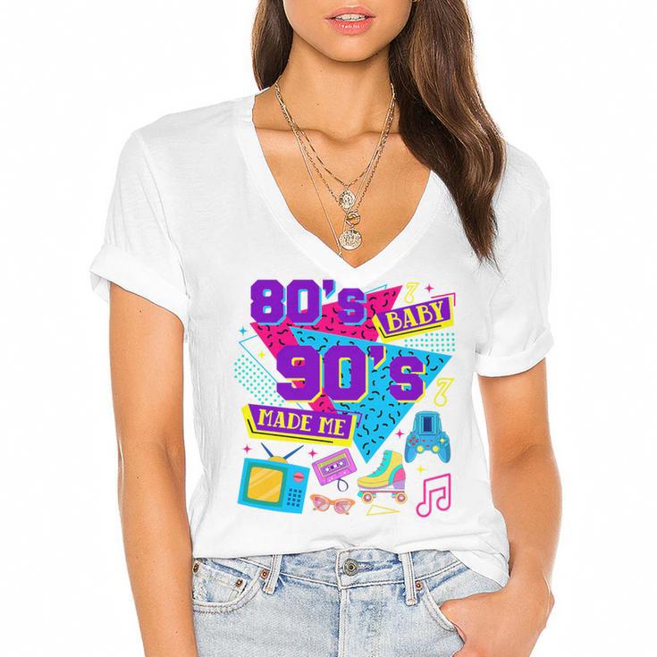 Retro 1980s 80's Baby 1990s 90's Made Me Nostalgia Birthday Premium Tri-Blend Women's Jersey Short Sleeve Deep V-Neck Tshirt				
