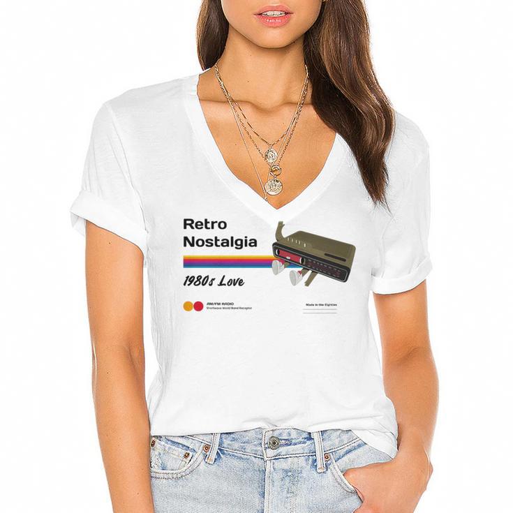 Retro Nostalgia 1980s Love Graphic Premium Tri-Blend Women's Jersey Short Sleeve Deep V-Neck Tshirt